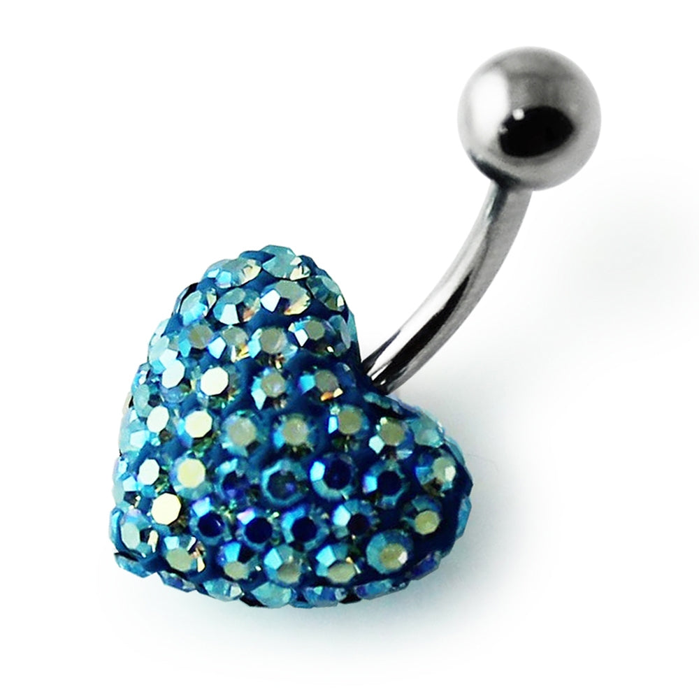 Sky Blue Crystal Stone Heart With Curved Bar Navel Belly Ring FDBLY628