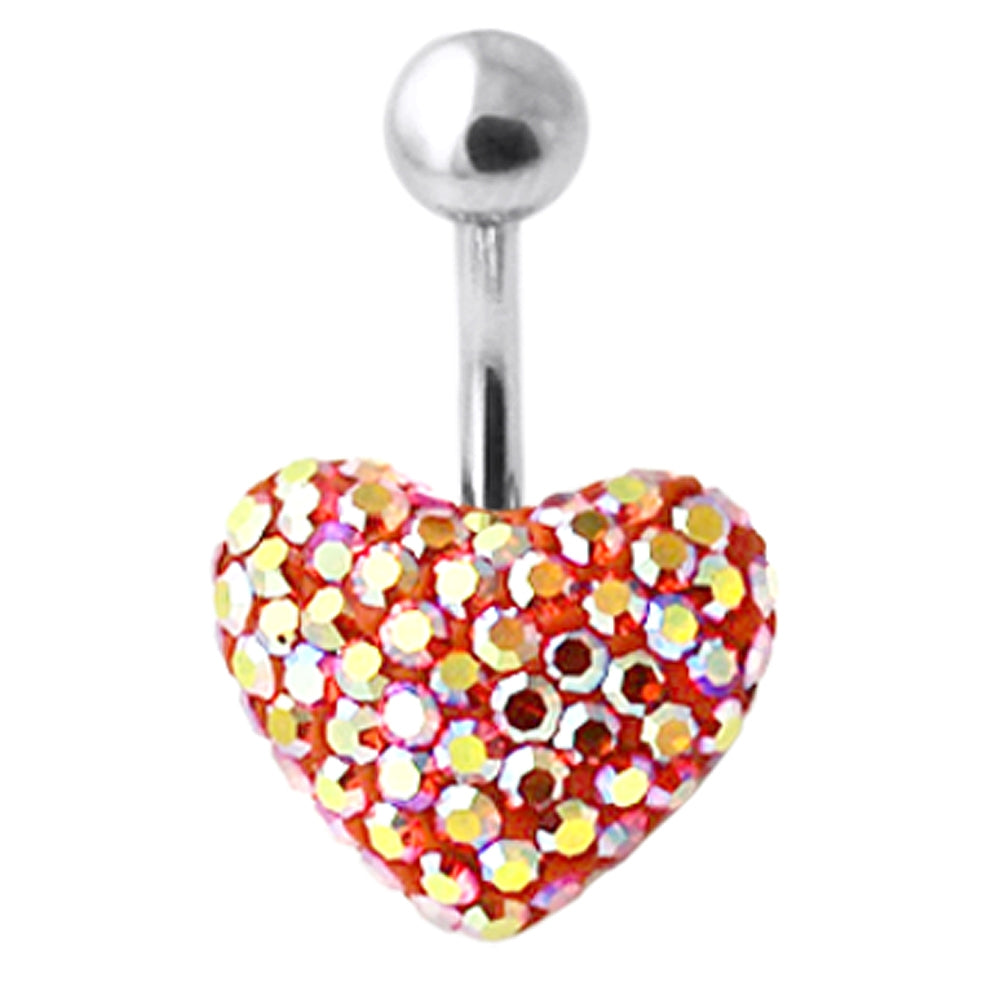 Red And Yellow Crystal Stone Heart Banana Bar Navel Belly Ring