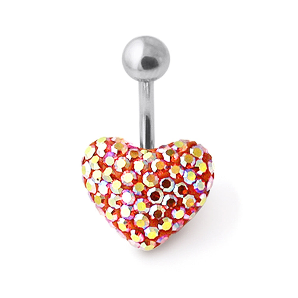 Red And Yellow Crystal Stone Heart Banana Bar Navel Belly Ring