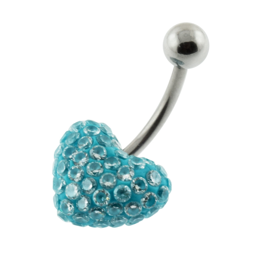 Multi Jeweled Genuine CZ in Aqua Heart belly piercing