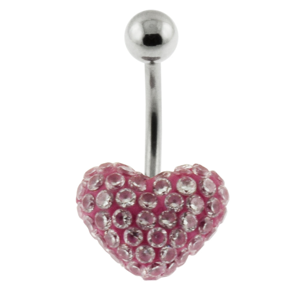 Multi Jeweled Genuine CZ in Pink Heart belly button ring