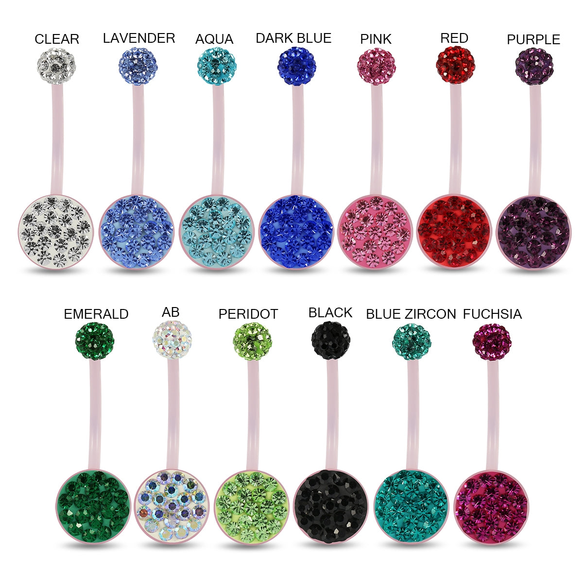 10mm Pink Base BioFlex with Crystal Ferido Top Ball pregnancy Belly Ring