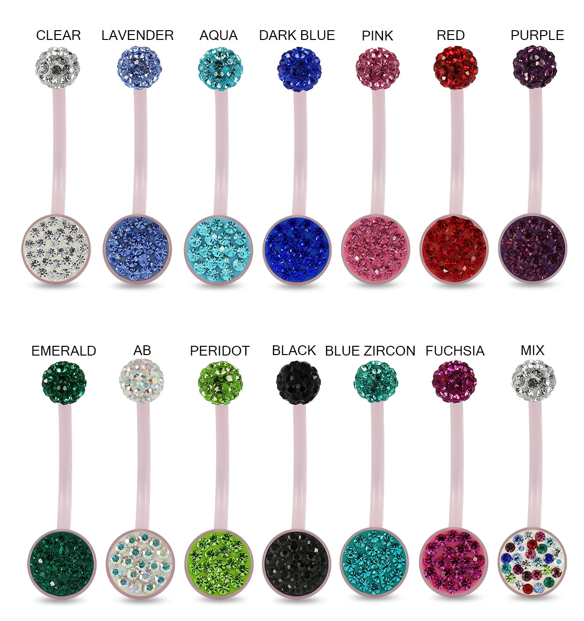 8mm Pink Base BioFlex with Crystal Ferido Top Ball Pregnancy Belly Ring