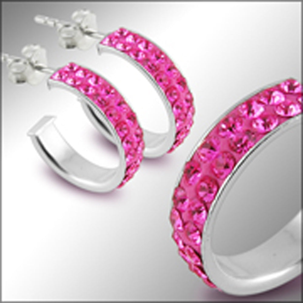 925 Sterling Silver Pink Crystal Earring