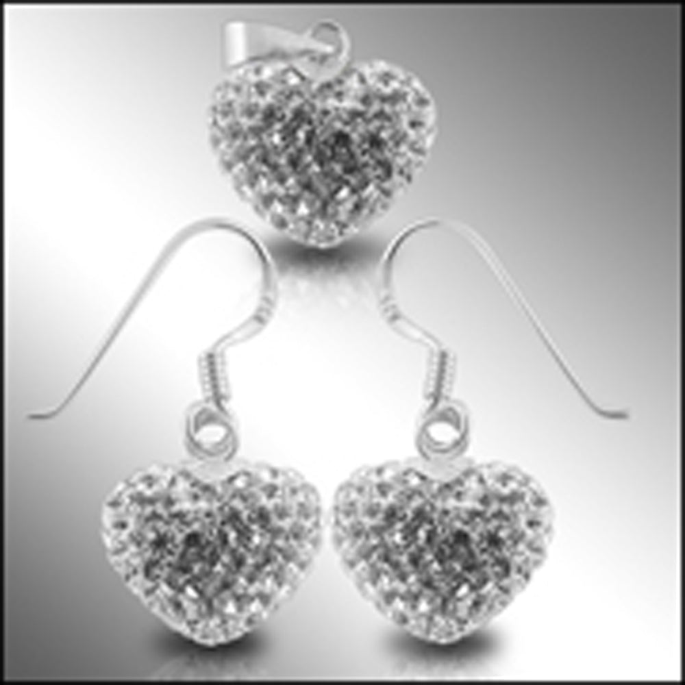 White Crystal stone Heart Earring Pendant Silver Jewelry set
