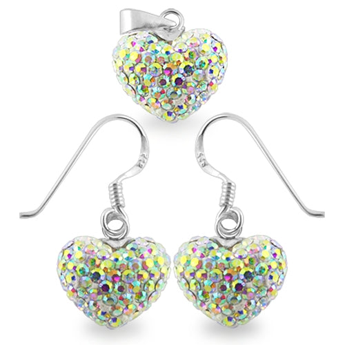 Crystal stone Heart Shape Silver Jewelry Earring Pendant Set