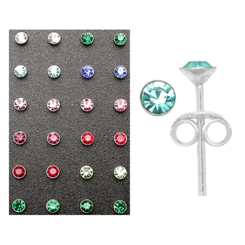 3mm Rhinestone Ear Studs in a 12 pair Tray