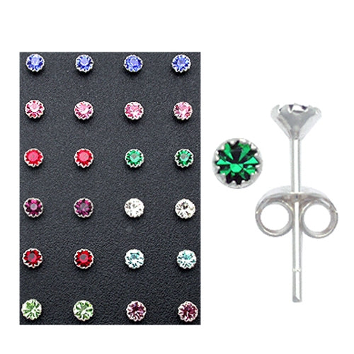 3mm Rhinestone Stone Flower Set Ear Studs in a 12 pair Tray
