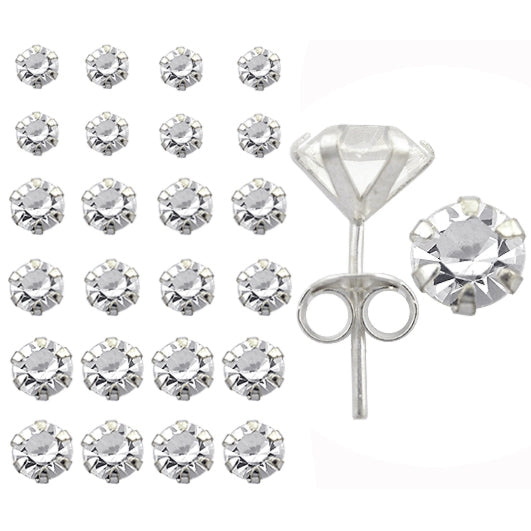 925 Sterling Silver Mix Glass Stone Ear Studs in a 12 pair Tray