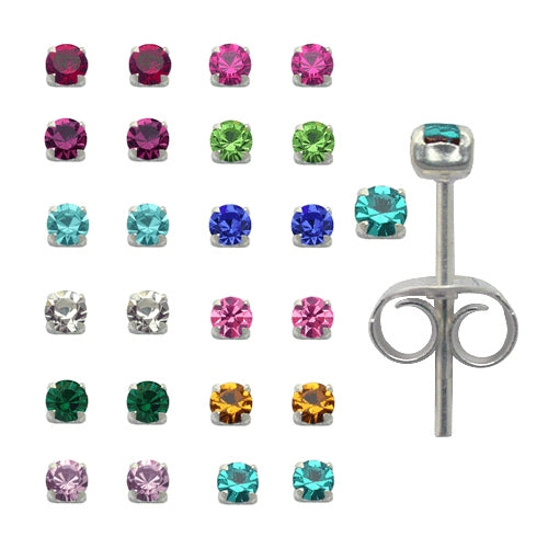 2mm Round Birth Stone Ear Studs in a 12 pair Tray