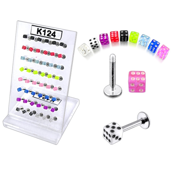 SS Labret with UV dice in a Display