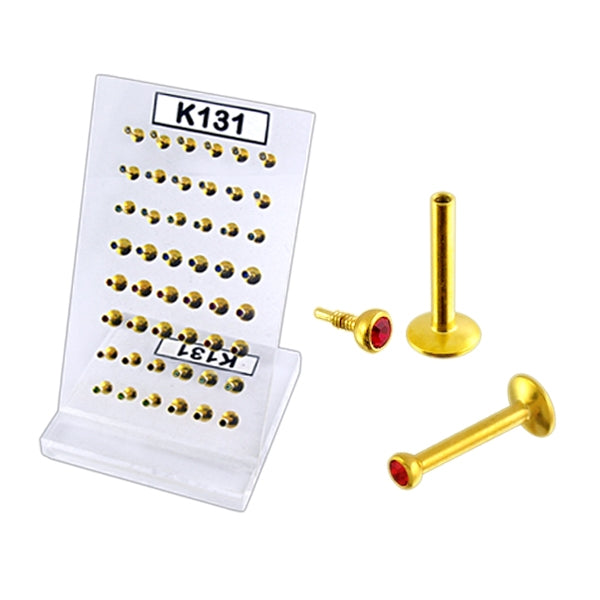 Gold Anodised Madonna Labret with Threaded Jeweled Top in Display