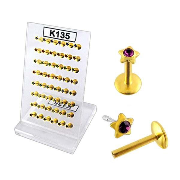 Anodised Madonna Labret with Jeweled Star Push fit Top in Display