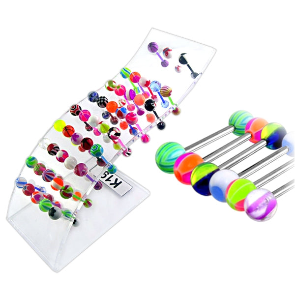 Bio Tongue Barbell with Mix Fancy UV Balls in a Wave display