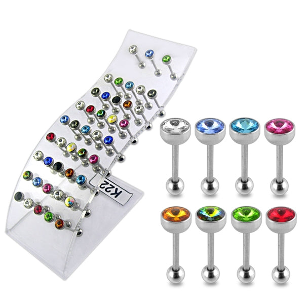 SS Tongue Barbell with Stone Ball in a Wave display