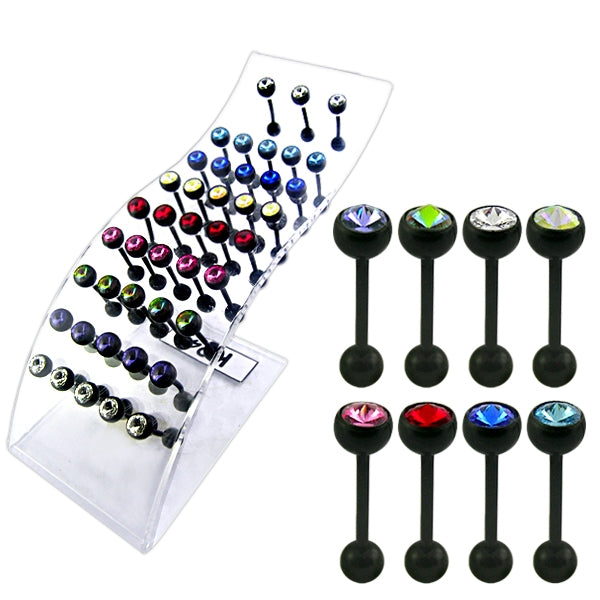 Jeweled Bio Flex Tongue Bars In Display