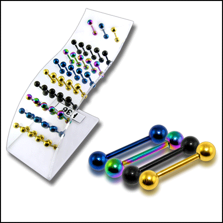 SS Anodized Tongue Barbell in a Wave display