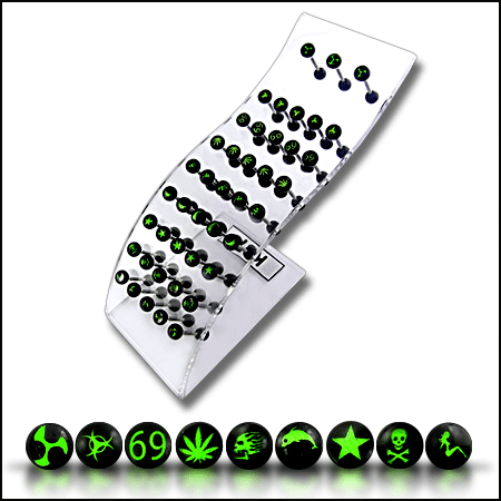 SS Tongue Barbell UV Balls with Mix Logo in Wave display