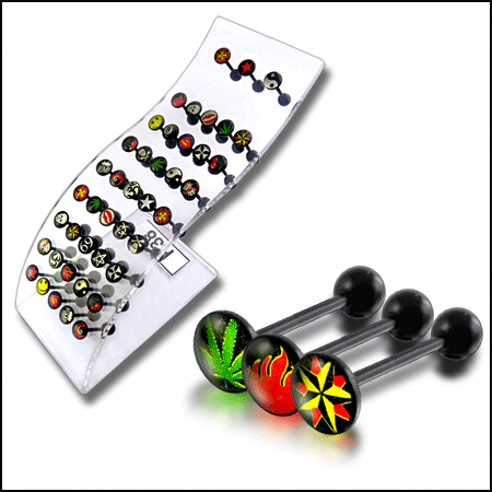 UV Tongue Barbell with Mix Logo in a Wave display