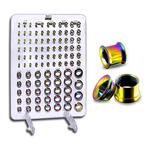 Rainbow Anodised Internal Flesh Tunnels with Display
