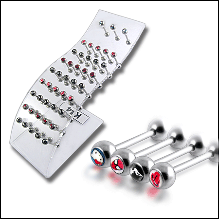 SS Tongue Barbell Mix Logo Collection in Wave Display