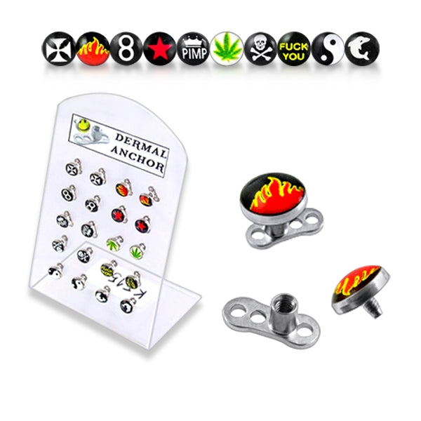 Dermal Anchors with Assorted Logos in a Tray