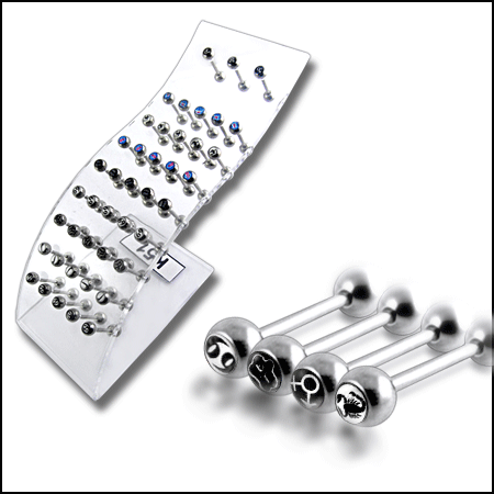 Surgical Steel Tongue Barbell in a Wave Display K51