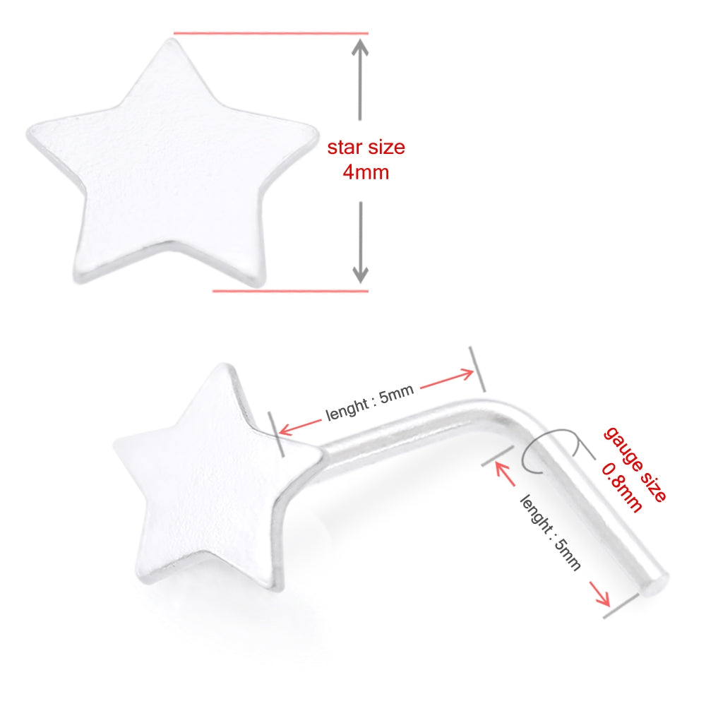 Flat Plain Star L Shaped Nose Pin