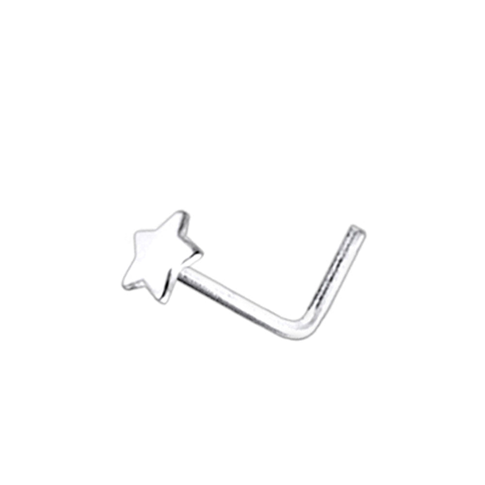 Flat Plain Star L Shaped Nose Pin