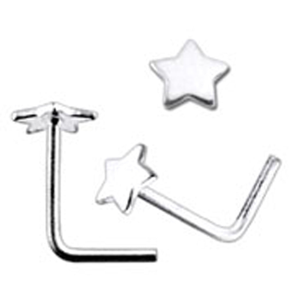 Flat Plain Star L Shaped Nose Pin