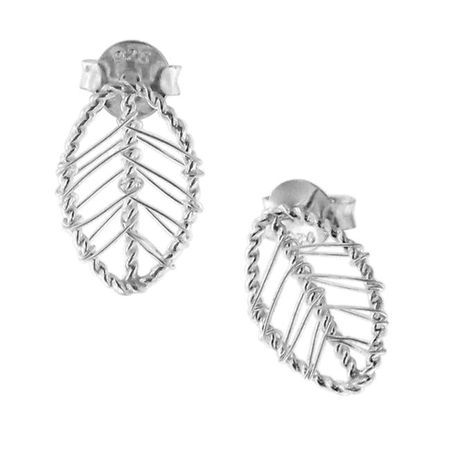 Silver Wire Web Leaf 925 Sterling Silver Ear Stud Ring