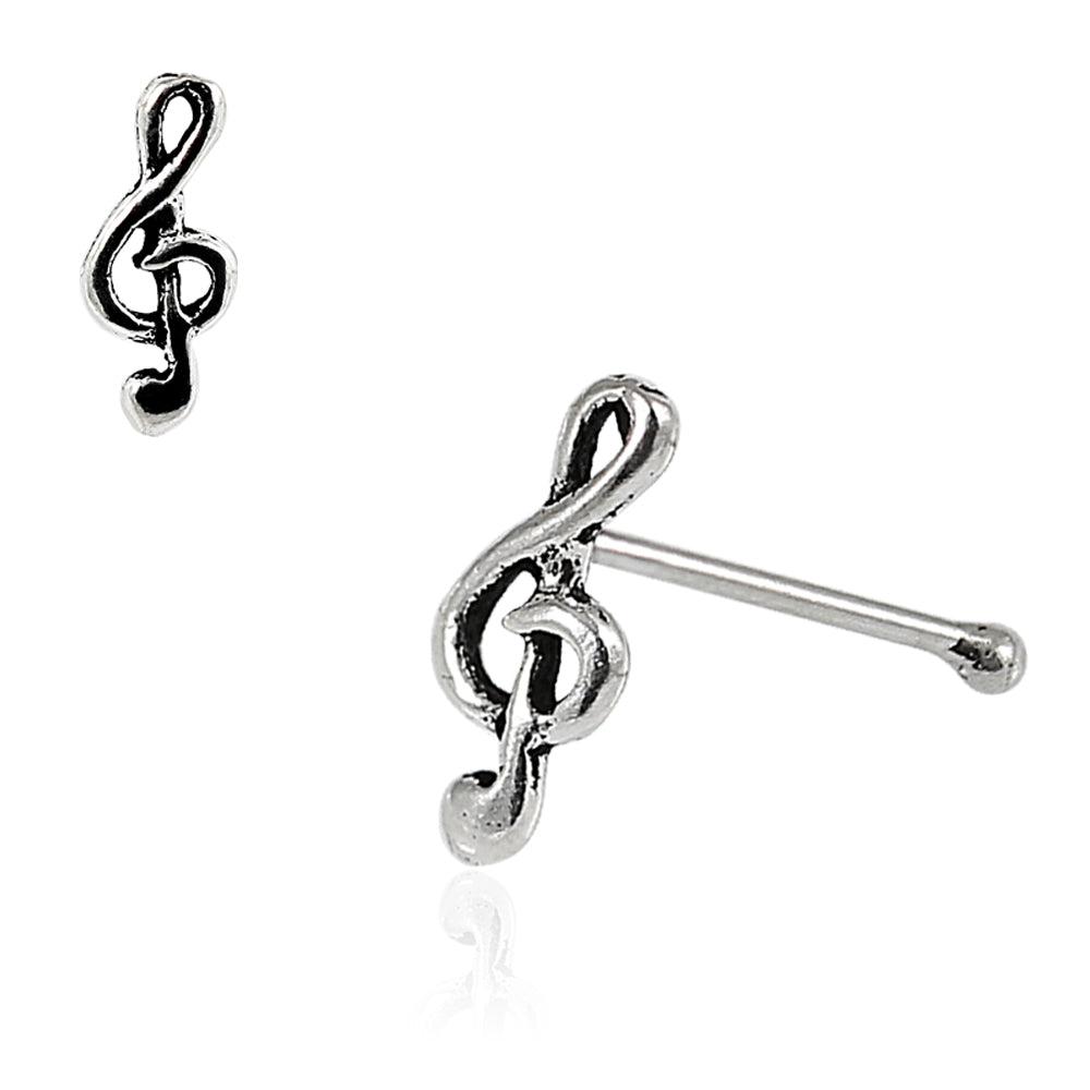 925 Sterling Silver Oxidized Music Note Nose Stud