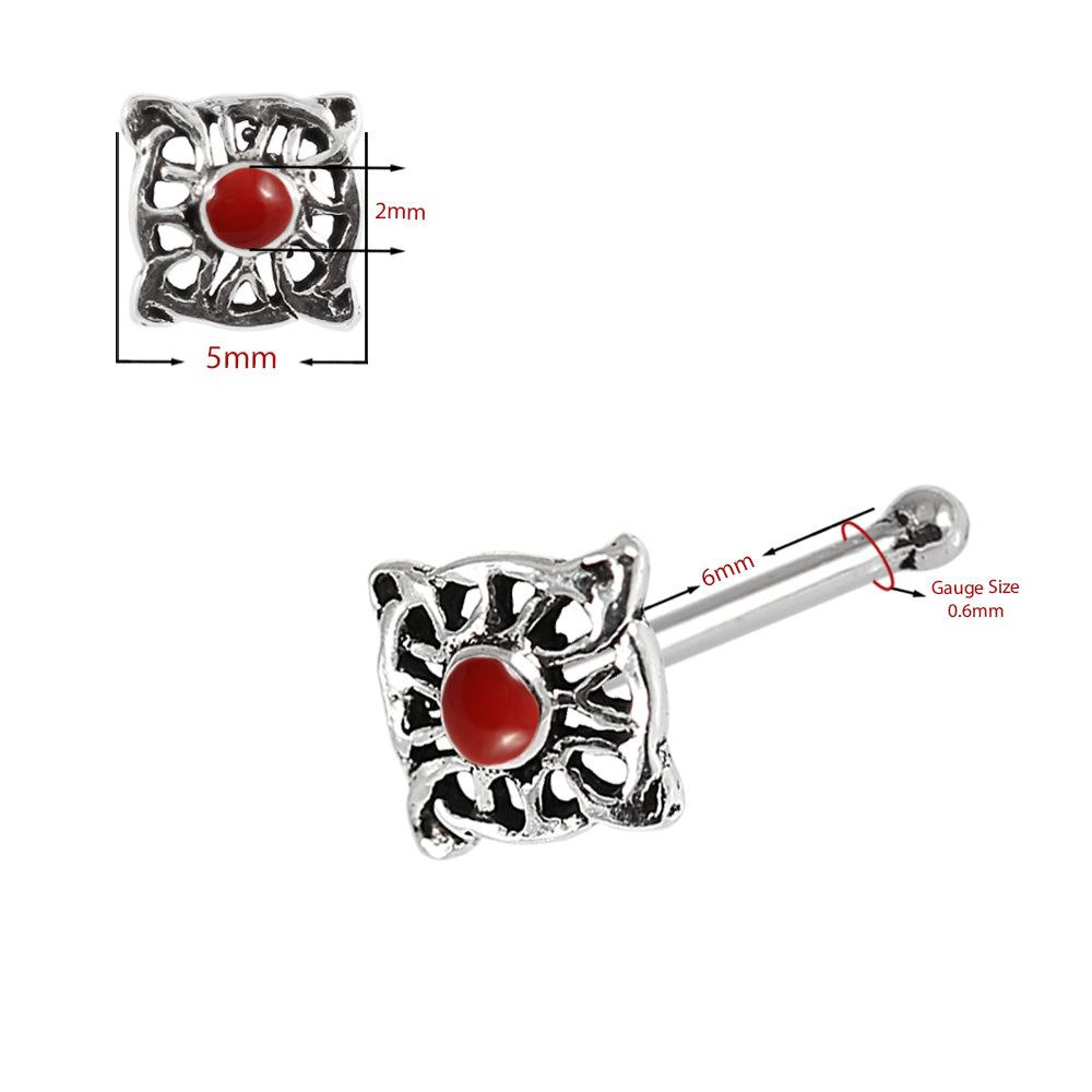925 Sterling Silver Bali Style Oxidized Nose Stud 5 Pieces Box