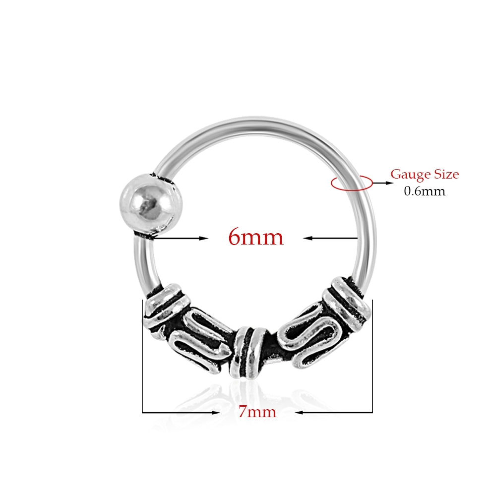 925 Sterling Silver Bali Style Oxidized Tribal Twist Open Nose Ring