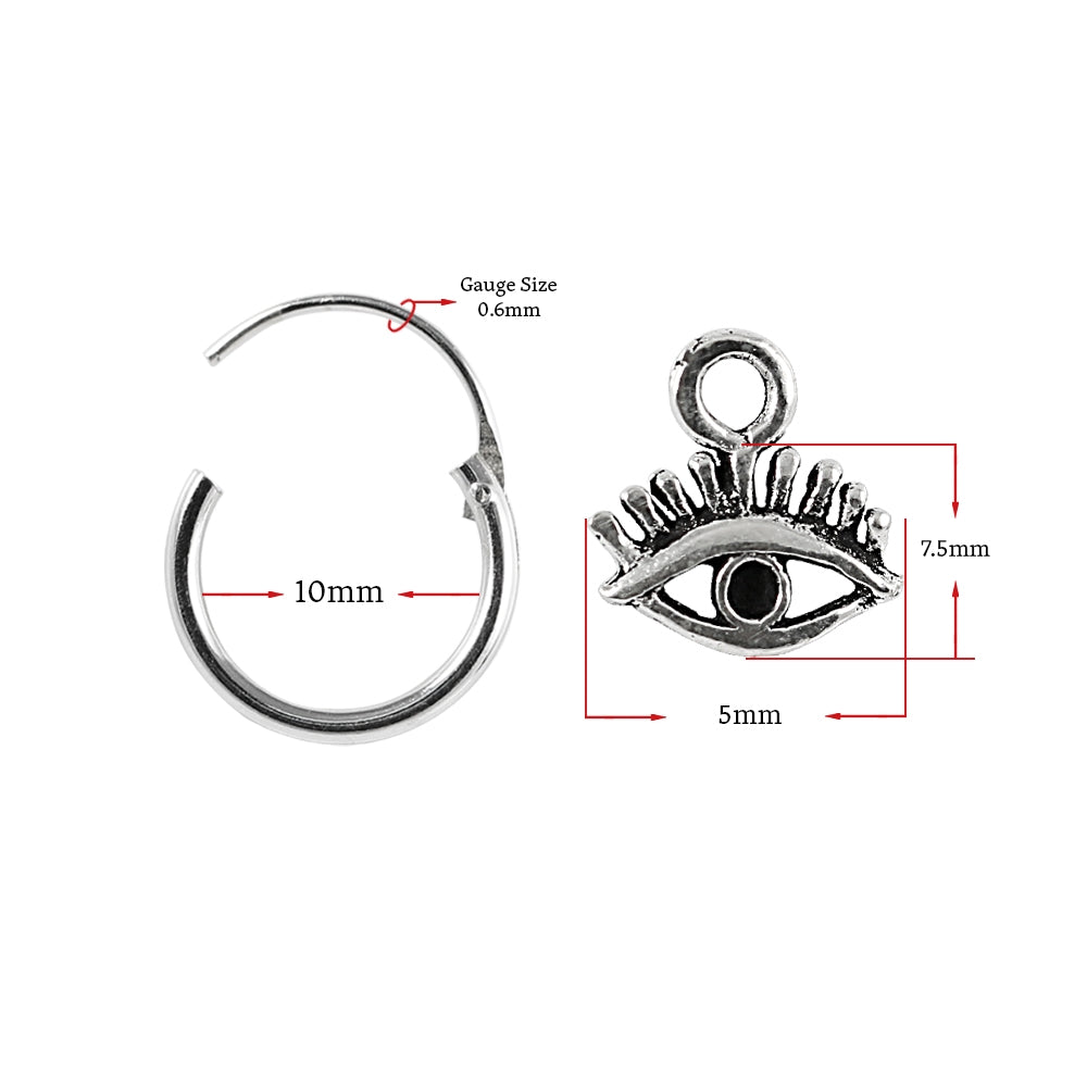 925 Sterling Silver Segment Hoop Ear Ring With Dangling Eye