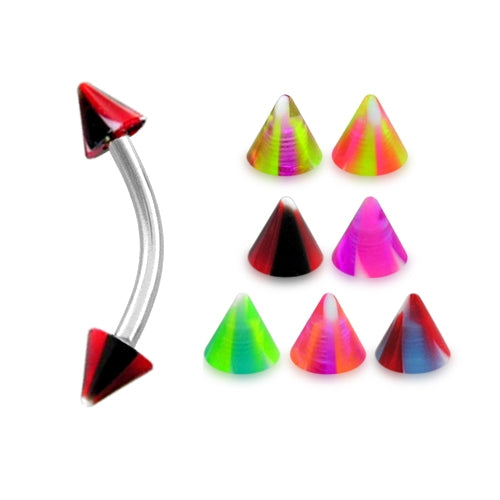 316 Surgical Steel Banana Bar With Green Acrylic UV Cone