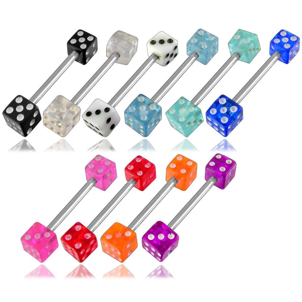 Surgical steel Tongue Barbells with UV Dice