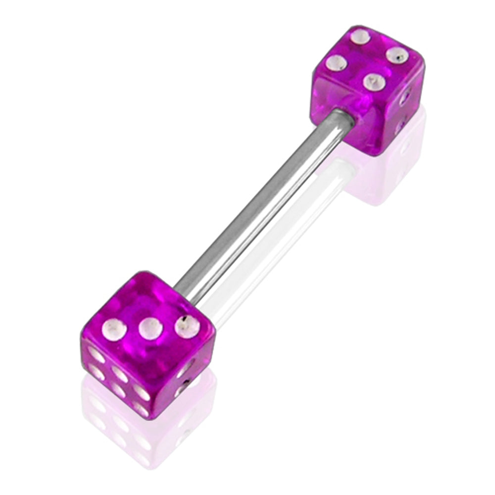 Surgical steel Tongue Barbells with UV Dice