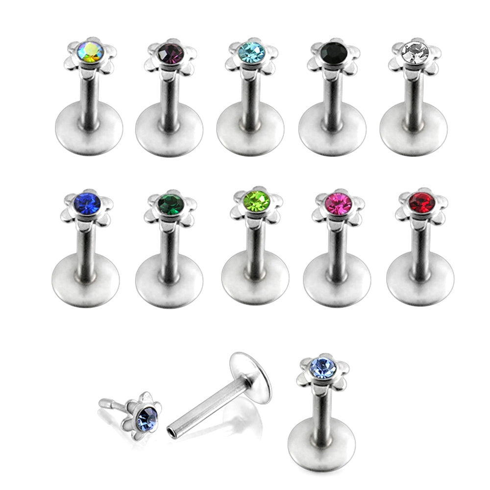 Flower Shaped jewelled Madonna Labret
