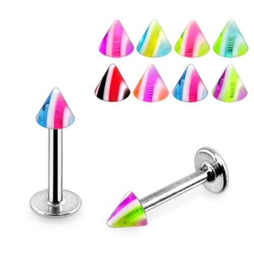 Multi Colorful Surgical Steel Labrets With UV Cones