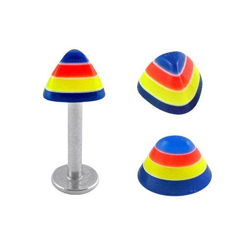 316L Surgical Steel Labret With UV Multi Layered Triangular Cone