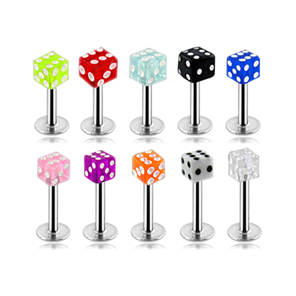 Surgical steel Labrets with UV Dice