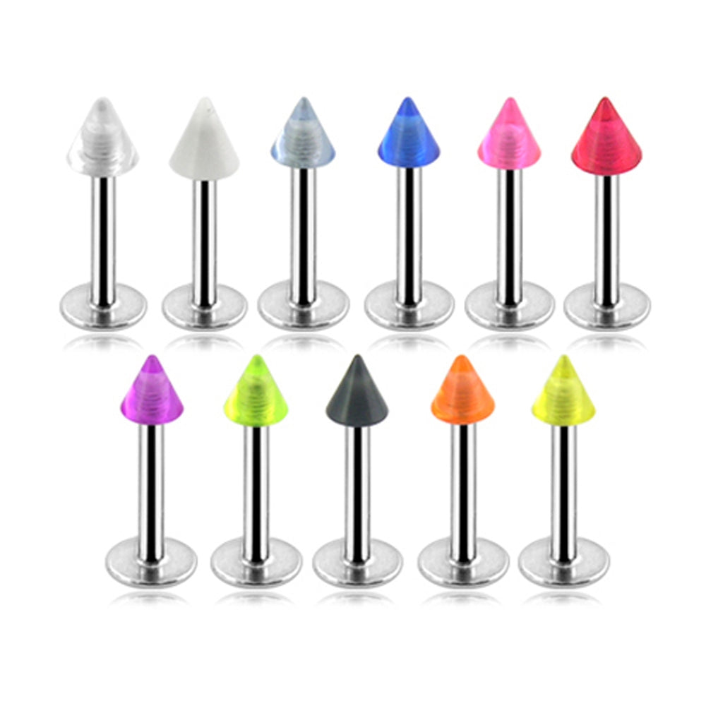 Surgical Steel Body Piercing Labret with UV Striped Cone NBBLT051