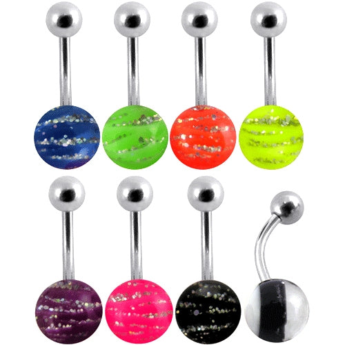 Assorted UV Balls With Banana Bar Navel Ring