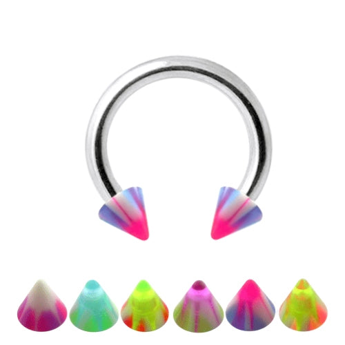 316L Surgical Steel Horseshoe Circular Barbell Ring with CBB UV Cones