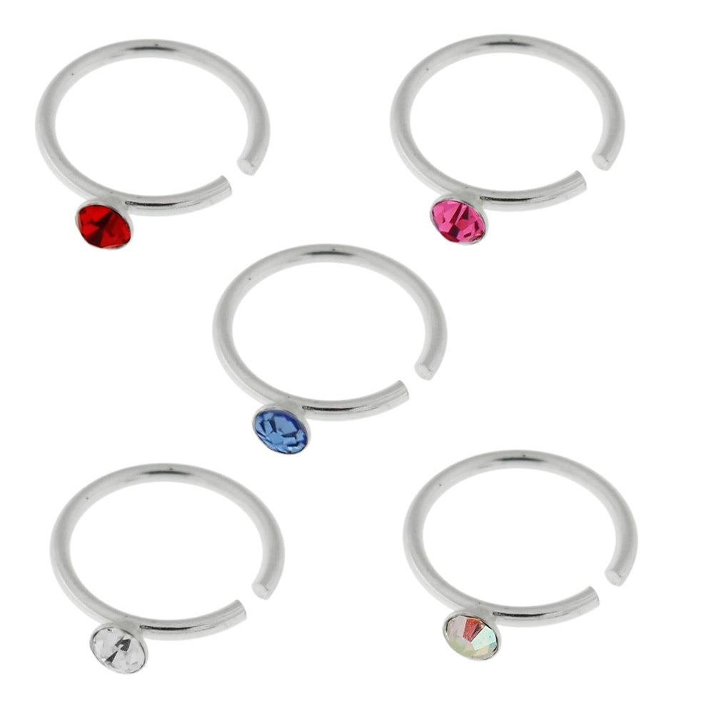925 Sterling Silver Jeweled Nose Hoop Ring in Box