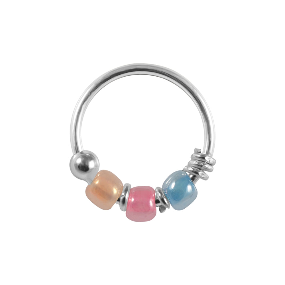 925 Silver Mix Color Bead Nose Hoop Ring 6