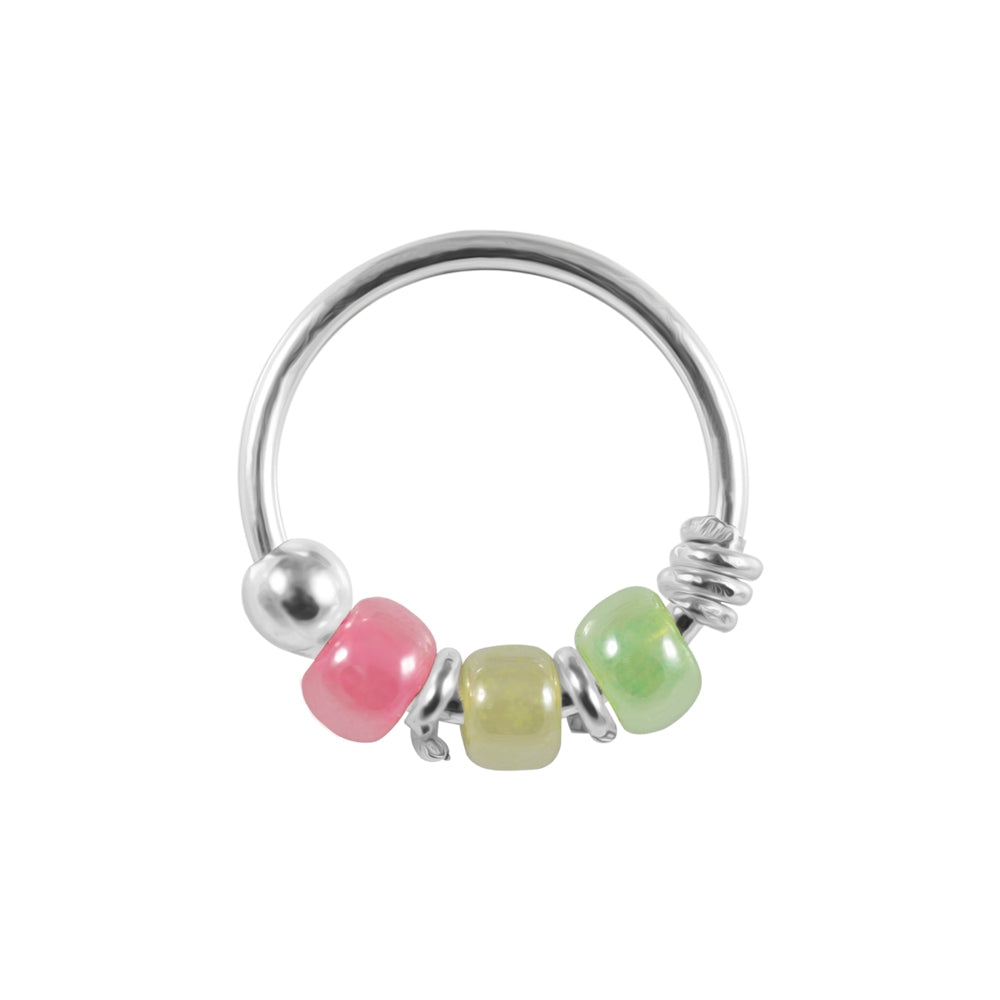 925 Silver Mix Color Bead Nose Hoop Ring 6