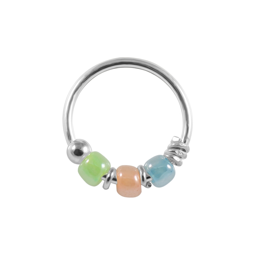 925 Silver Mix Color Bead Nose Hoop Ring 5