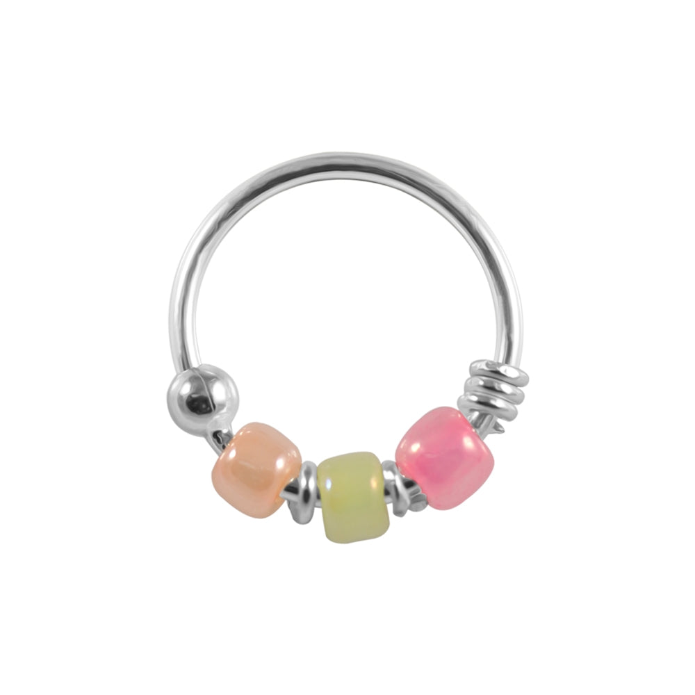 925 Silver Mix Color Bead Nose Hoop Ring 4